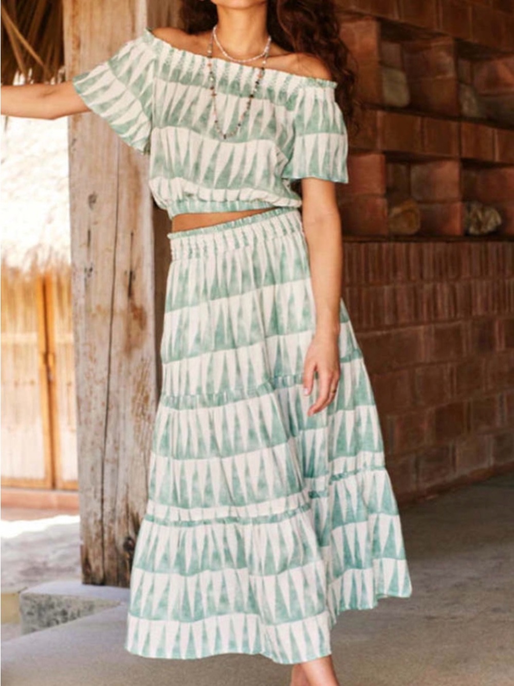 Marine Layer Corinne Midi/Maxi Women’s Skirt Green geo triangle Size Xs